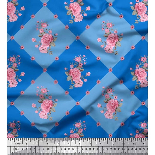 Soimoi Poly Georgette Fabric Leaves, & Rose Floral Print Fabric by the Yard 42 Inch Wide