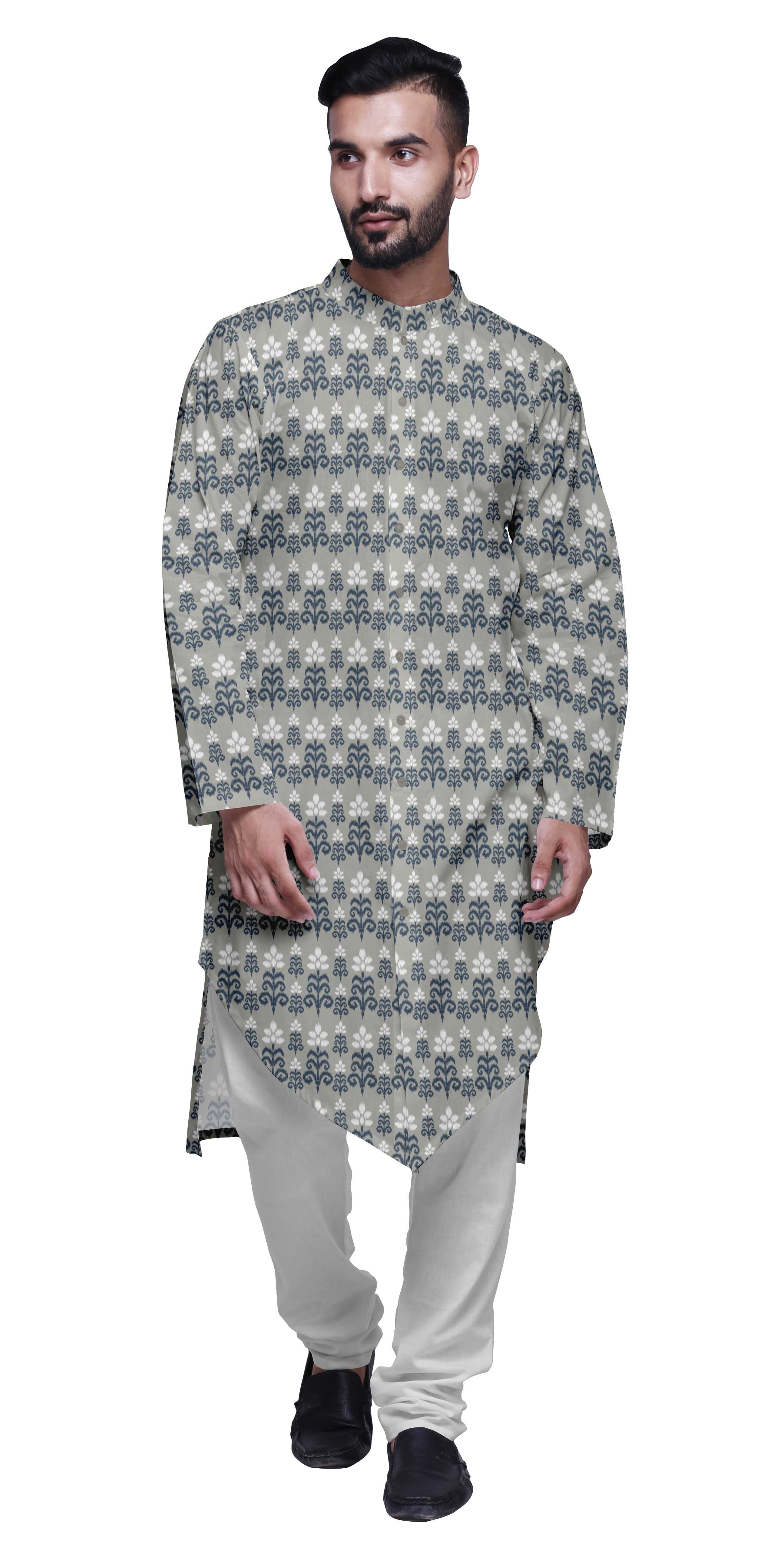 Atasi Ensemble Kurta Pyjama en Rayonne à Manches Longues Imprimé Asymétrique à Boutons