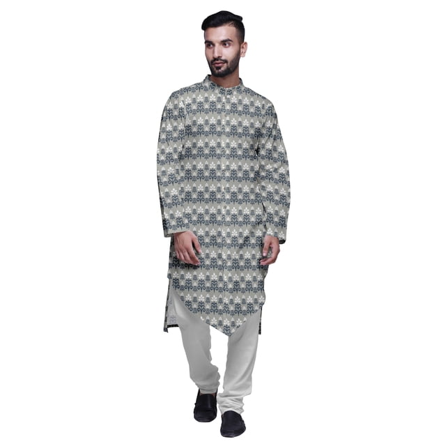 Atasi Button Down Asymmetric Printed Long Sleeve Rayon Kurta Pyjama Set
