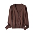 thumbnail image 1 of MAWCLOS Ladies Cardigan Sweater Long Sleeve Outwear V Neck Coat Soft Travel Button Down Jacket Chocolate Color XL, 1 of 2