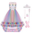 thumbnail image 1 of HAWEE Filles Unicorn Costume Princesse Longue Maxi Robe en Tulle à Fleurs pour Fête d'Anniversaire Carnaval Cosplay, 1 of 4