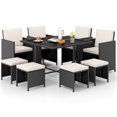 thumbnail image 1 of Gymax Set Of 9 Patio Dining Set w/Tempered Glass Table & Ottoman Removable Cushions, 1 of 8