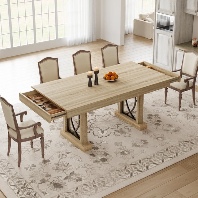 BeesClover Industrial Dining Table for 6-8 with 2 Drawers, 71-Inch Wood Kitchen Table with Large Tabletop & Sturdy Frame, Rectangular Dining Room Table for Dinner, Living Room