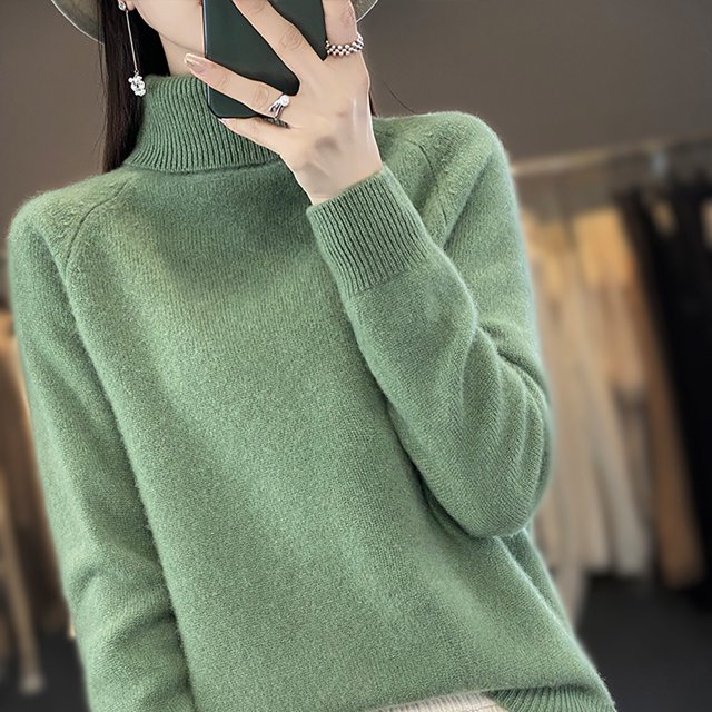 IMENGL Chandail en Laine Col Roulé Première Ligne, Vert m, Taille m-2TG