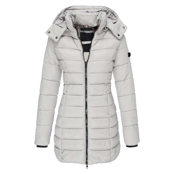 2025 Women's Solid Color Casual Womens Full Zip Warm Cotton Padded Jacket Hunker Down Jacket Long Slim Fit Cotton Hood Women Padded