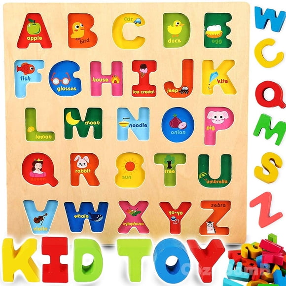 Coogam Wooden Alphabet Puzzle – ABC Letters Sorting Board Blocks Montessori Matching Game Jigsaw Educational Early Learning Toy Gift for Preschool Year Old Kids