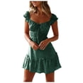 thumbnail image 1 of PVCS Women Square Collar Vintage Floral Print Summer Short Sleeve Beach Mini Dress, 1 of 8