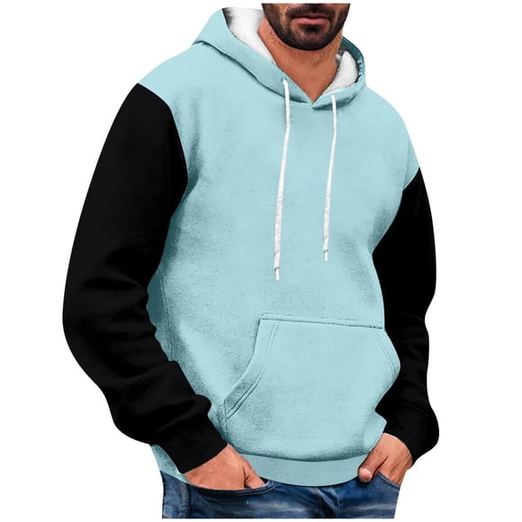 Men's Sweatshirts and Hoodies Men's Pullover Hoodies Color Block Long Sleeve Drawstring Casual Hooded Sweatshirts with Pockets Oversized Hoodie for Men Fall S-97 Light Blue L
