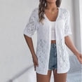 thumbnail image 2 of Timegard Womens Summer Tops Short Sleeve Hollow out Cover up Boho Open Front Knitted Cardigan Beach Wear, 2 of 7
