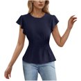 thumbnail image 1 of Zpanxa Women's Chiffon Blouse with Flutter Ruffle Sleeves and Fitted Waist, Solid Color Top, 1 of 4