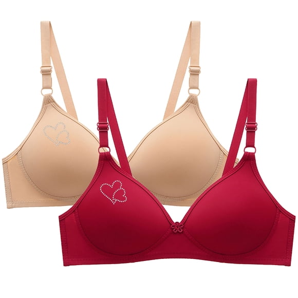 Kyusrd Full Coverage Bras For Women Adjustable Straps Wireless Push Up Small Cupt-Shirt Bralette Underwear Pattern Soild Color Soft Comfortable Underwear 2Pcs