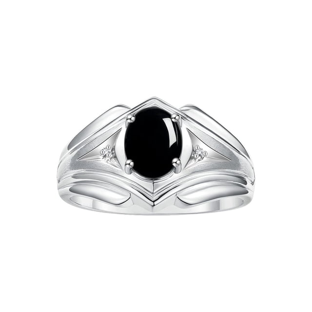 RYLOS Men's Rings Sterling Silver Rings Classic Designer Style 9X7MM Oval Gemstone & Diamond Ring Cabochon Onyx October Birthstone Rings For Men Size 9