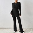 thumbnail image 1 of Women Crewneck Tops & Wide Leg Pant Set Simple Slouchy Home Suits (Army Green S), 1 of 6