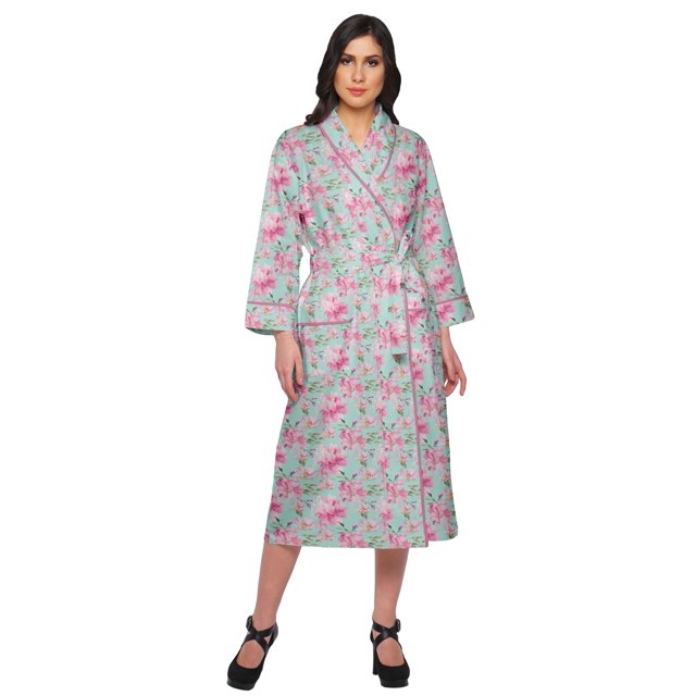 Moomaya Printed Long Robe With Pockets Cotton Bride Getting Ready Dress