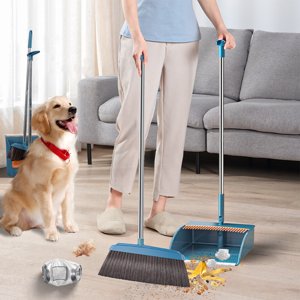 Wzzjkit Broom and Dustpan Set Brooms Indoor Rotatable Standing Storage Buckle Type Balais et Dust Pan Set avec Dents Scraping et Nettoyage de Grattoirs Convient pour la maison Broom with Dust pan Combo Set