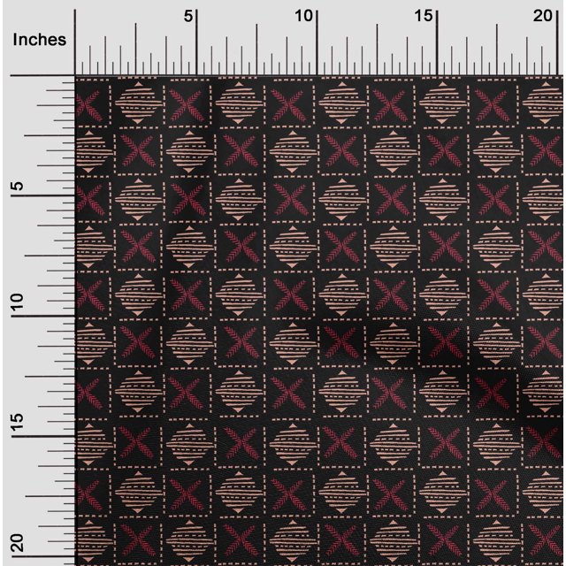 oneOone Cotton Flex Fabric Leaves & Geometric Block Print Sewing Fabric BTY 40 Inch Wide