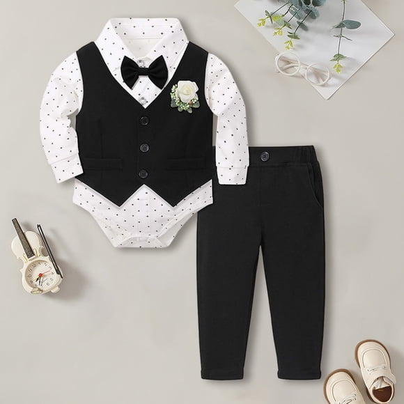 Infant Dress Suit Button Down Shirt Vest Baby Boys' Christening Clothing Baby Boy Outfits 0-3 Months