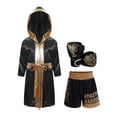 thumbnail image 1 of Moggemol Kids Girls Boys Boxer Clothes Boxing Robe And Print Shorts Gloves Set For Mma Kickboxing Black Gold 8, 1 of 7