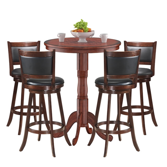 Costway Ensemble de 5 Tables de Pub Table Ronde de 30 Pieds' Hauteur de Bar et 4 Tabourets de Bar Pivotants