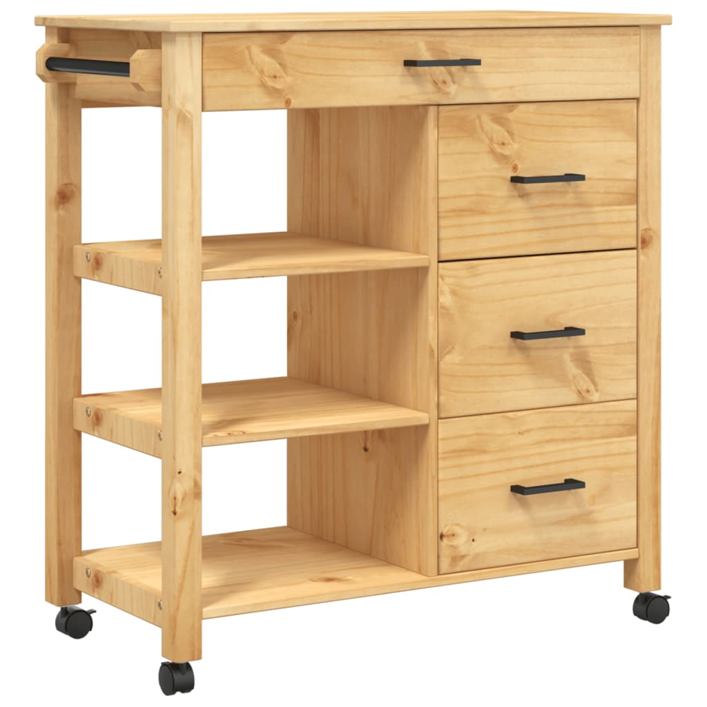 vidaXL Kitchen Trolley Rolling Cart on Wheels Living Room Solid Wood Pine