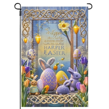 Support de Drapeau de Jardin, Drapeaux de Jardin pour Toutes les Saisons, Chemins de Table pour Chiens, 72 Pouces de Long, Support de Bannière Extérieur Moderne, Support de Drapeau de Jardin avec Lumière Solaire, Drapeau de Jardin de Pâques 12.5 X 18 Pouces 2025