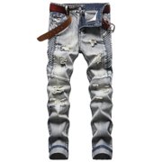 EGNMCR Men's Lightweight Pants, Cargo Pants Men, Linen Pants Men, Mens Casual Loose Fit Elastic Waist Pants Men's New Fashion Have Pockets Button Zipper Personality Denim Trend Jeans Men's jeans