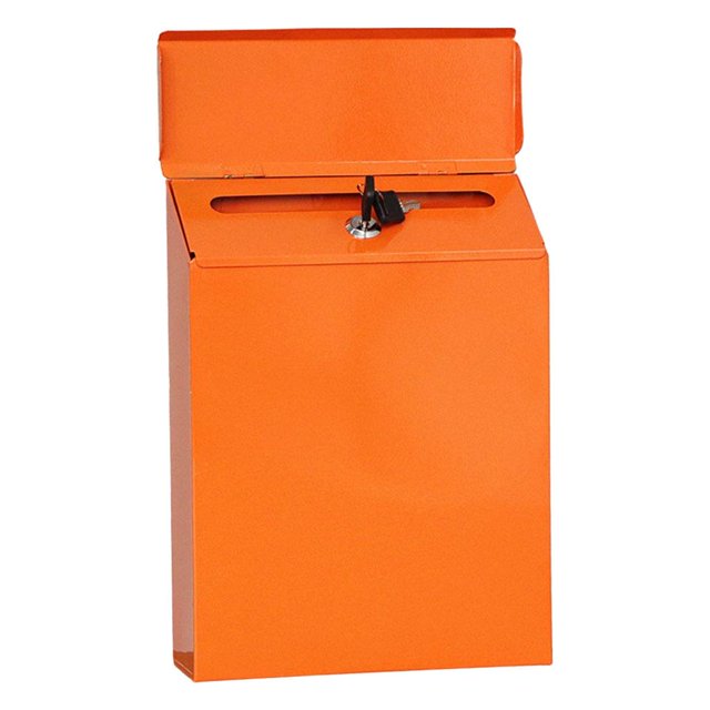 Iron Vertical Mailbox Hanging Wall Mounted Suggestion Drop Box Secured Paperwork Newspapers Magazines Holder Postbox Case Porch Room , Orange