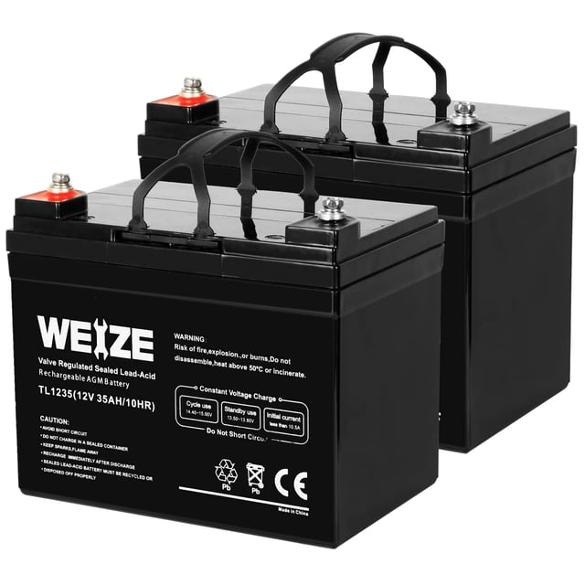 WEIZE Batterie à Cycle Profond 12V 35AH pour Trottinette Pride Mobility Jazzy Select Fauteuil Roulant Électrique, Ensemble de 2