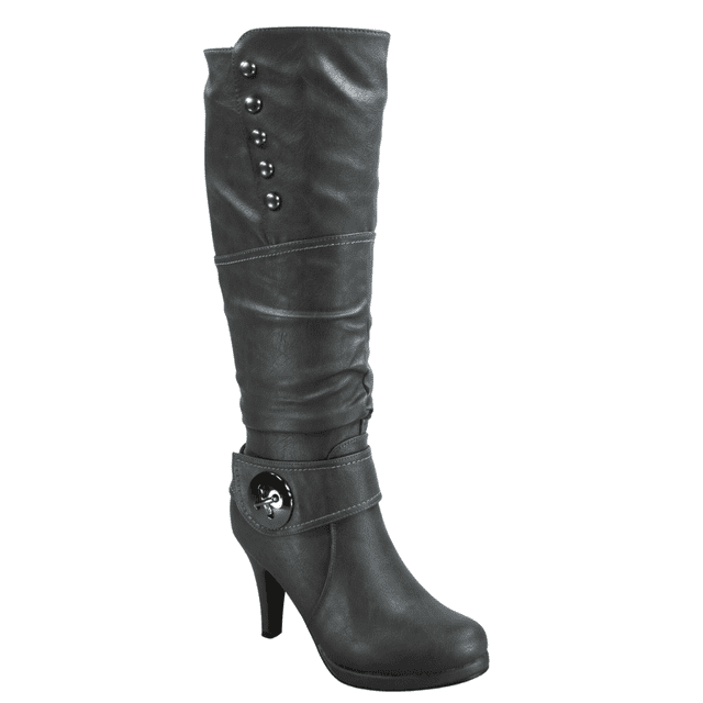 Bottes Mode Décontractées pour Femmes à Talons, Hauteur Genou, Plateforme, Fermeture Éclair Latérale, Boucle, Robe ( Gris, 9)