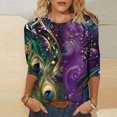 thumbnail image 2 of Penkiiy T-shirt Blouse Décontractée à Col Rond Manches 3/4 Mode Mardi Gras pour Femmes 3TG Multicolore, 2 of 5