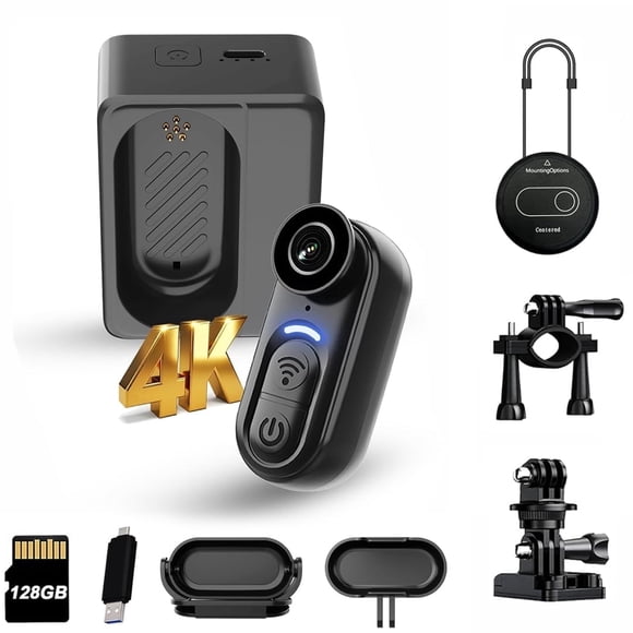 4K Mini Body Camera 128GB – Thumb Size Wearable Action Cam, Hands-Free POV Recording, Portable Body Worn Camera for Travel, Cycling, Sports, Pets, Outdoor Adventures