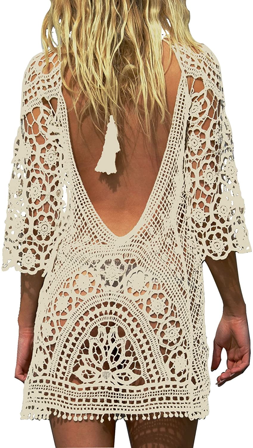 FFIY Paréo de Maillot de Bain pour Femmes en Crochet Dentelle, Robe de Bikini
