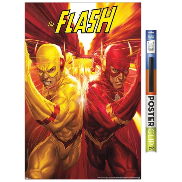 DC Comics - The Flash and The Reverse Flash - Affiche Murale de Course Mettant en Vedette The Flash en Rouge et le Reverse Flash en Jaune, Course Côte à Côte avec Effets de Foudre, Imprimée sur Papier d'Art photo Brillant, Format 22,375 Pouces x 34 Pouces, Convient pour Décorer des Chambres, des Bureaux Ou des Résidences Étudiantes.