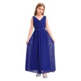 thumbnail image 4 of TTAO Robe en Chiffon Sans Manches Col en V Perles Mariage Demoiselle d'Honneur Soirée Bal Formel Bleu Royal 16, 4 of 7