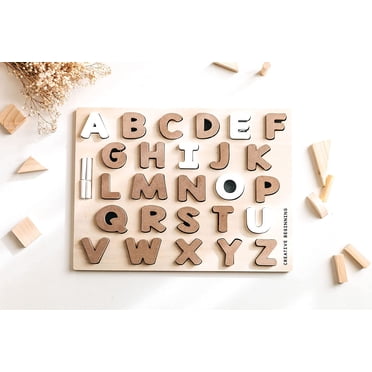 Creative Beginning Casse-Tête Alphabet en Bois pour Enfants de 3 à 5 Ans avec Traceurs et Base Tableau Noir, Blocs d'Apprentissage ABC et Jouet Éducatif d'Appariement de Lettres
