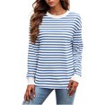 thumbnail image 1 of RXIRUCGD Haut à Manches Longues pour Femme, Ample et Décontracté, à Rayures, à Blocs de Couleur, Col Rond, Bleu Pâle, Taille : 2TG, 1 of 5