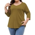 thumbnail image 2 of Ovbmpzd Hauts pour Femmes Manches 3/4 Grande Taille Col en V Jaune Blouses Unies Blouses pour Femmes G, 2 of 8