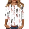 thumbnail image 1 of Bellella Hauts pour Femmes T-shirt Imprimé Floral Col Rond Tee Tunique Douce Manches 3/4 Blouse T-shirt Plumes S, 1 of 2