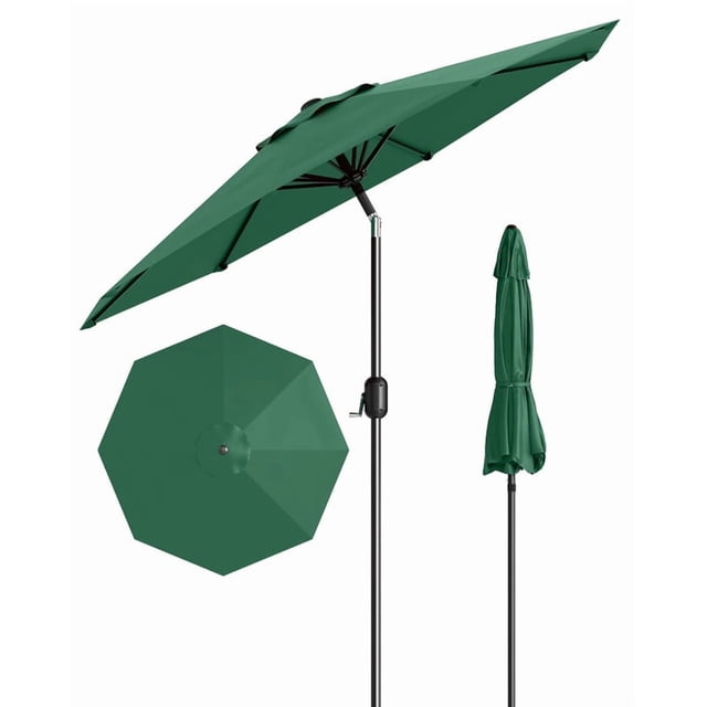 9FT Outdoor Patio Umbrella with Crank Lift, Double Layer Wind Vent & Push-Button Tilt,UV Protection, Waterproof, Heavy Duty 8 Rib Design for Deck, Pool, Garden