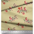thumbnail image 1 of Soimoi Beige Poly Georgette Fabric Red Berries & Bulbul Bird Print Fabric by Yard 42 Inch Wide, 1 of 3