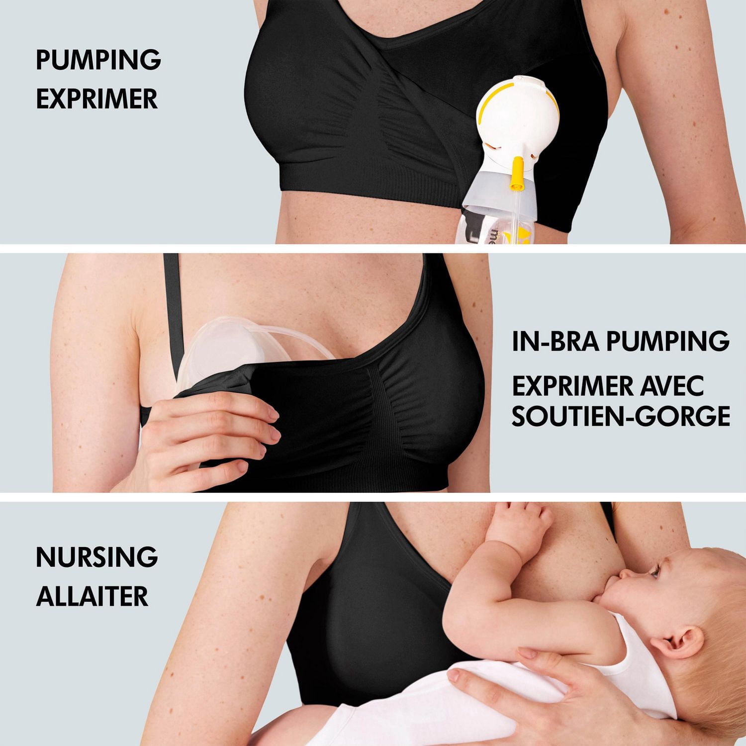 Soutien-gorge d'allaitement et d'expression 3 en 1 Medela - Respirant et léger pour un confort ultime lors de l'allaitement, de l'expression avec tire-lait électrique ou de l'expression dans le soutie