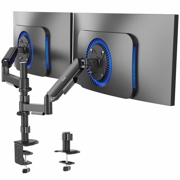 VIVO 17 to 32 inch Dual Pneumatic Monitor Mount, 2 Pneumatic Arms, Adjustable Swivel, Rotation, Heavy Duty VESA Desk Stand with C-clamp, Grommet, Max