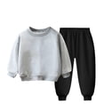 thumbnail image 2 of Pisexur Ensemble 2 Pcs pour Bébé Filles Garçons Automne Hiver Mode Décontractée Polaire Couleur Unie Manches Longues Col Rond Chandails en Molleton et Pantalons Vêtements de Détente Ensemble de Survêtement pour Enfants 3-8 Ans, 2 of 4