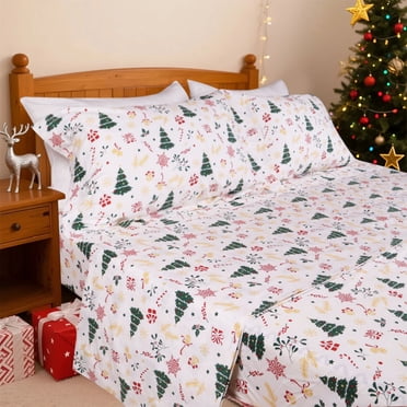 Kingrest 100% Cotton King Size Christmas Sheet Set - 4 Piece Lightweight & Cooling Bed Sheets, 16 Inch Deep Pocket, Breathable Percale Bedding, Soft & Durable Luxury Sheets (Christmas Tree)