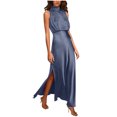 thumbnail image 2 of TopLLC Robe Sans Manches à Col Rond Mode Femmes Été Uni Décontracté Col Rond Sans Manches Fente Haute Robe Maxi Robe Femmes en Liquidation, 2 of 6