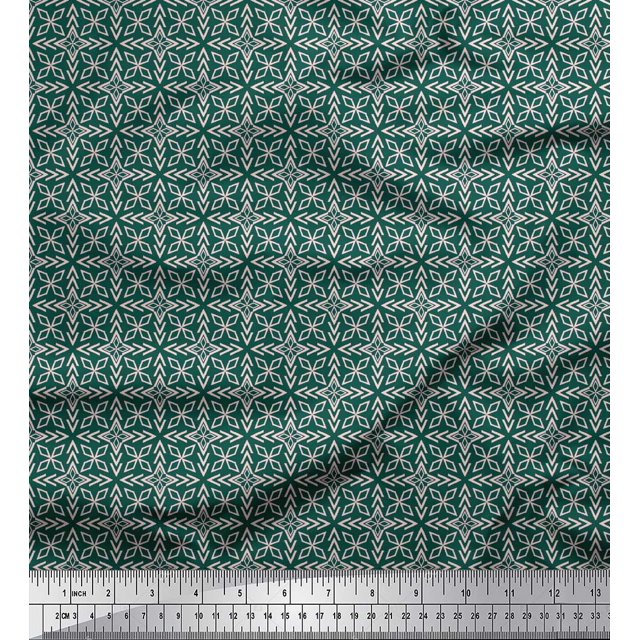 Soimoi Green polyester Crepe Fabric Arrow & Diamond Geometric Print Sewing Fabric Yard 42 Inch Wide
