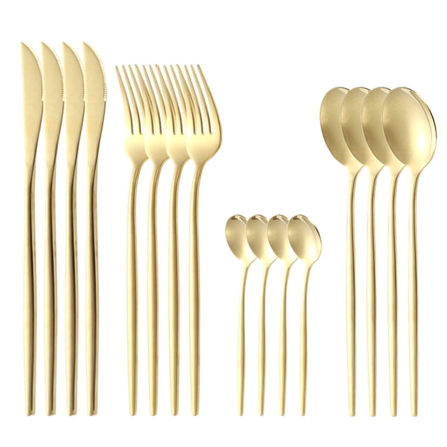 Pompotops Matte Gold Silverware Set With Steak Knives,Stainless Steel Gold Flatware Set,16 Pcs Set Cutlery Utensils Set Service For 4,Spoons And Forks Set Clearance