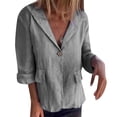 thumbnail image 1 of MIASHUI Loose Fit Solid Color Button-Up Notched Collar Linen Blend Blazer Cardigan for Women Bohemian Style Lightweight Jacket Grey,L, 1 of 7