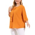 thumbnail image 4 of Agnes Orinda Women's Plus Size School College Work Round Neck Tie Neck Ruffled Office Chiffon Blouse 3X Orange, 4 of 8