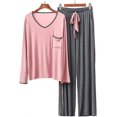 thumbnail image 1 of Crescentt Pyjama Modal de Luxe Respirant et Confortable Pyjama Ultra-Doux pour Femmes Ensemble Pyjama Modal Classique à Manches Longues - Haut Rose et Bas Gris, Grand, 1 of 1